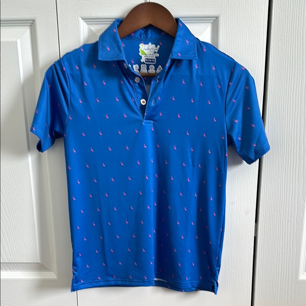 Tailorbyrd Blue Polo Shirt Knit Fabric Yellow Pattern